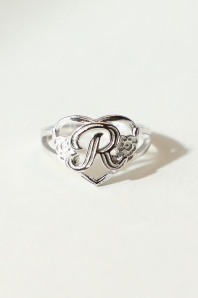 The M Jewelers Silver Cutout Flower Heart Letter Ring, Women's At Urban Outfitters In Silver