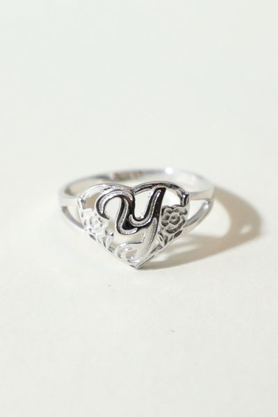 The M Jewelers Silver Cutout Flower Heart Letter Ring, Women's At Urban Outfitters In Metallic