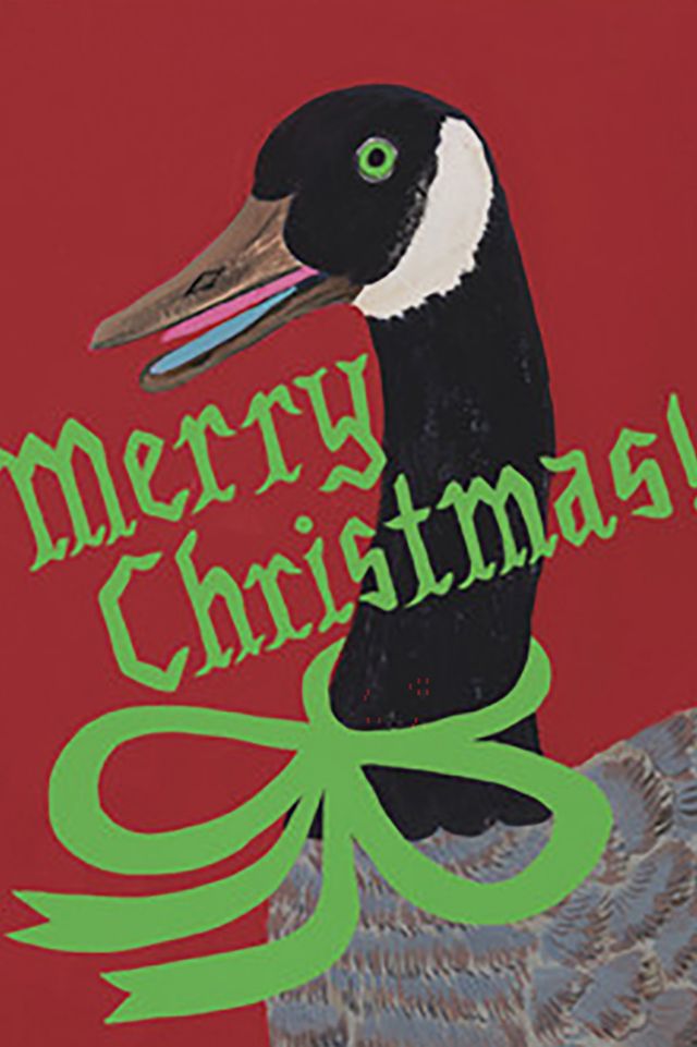 Red Cap Christmas Goose Holiday Card #1
