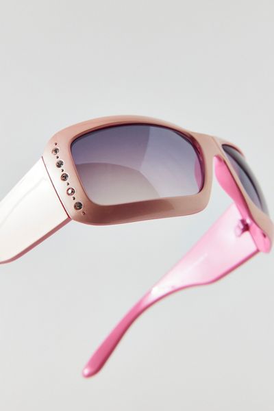Vintage By UO High Profile Pink Rhinestone Sunglasses