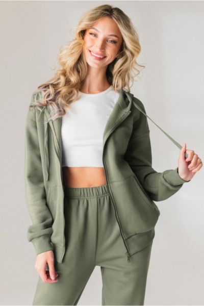 Vitality Uni Cozy Zip Hoodie In Willow, Women's At Urban Outfitters In Green