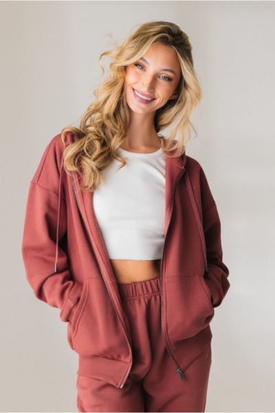Vitality Uni Cozy Zip Hoodie In Rosewood, Women's At Urban Outfitters In Brown