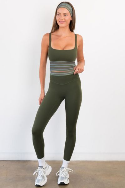 Vitality Cloud Ii Accent High Waisted Legging In Olive Stripe, Women's At Urban Outfitters In Green