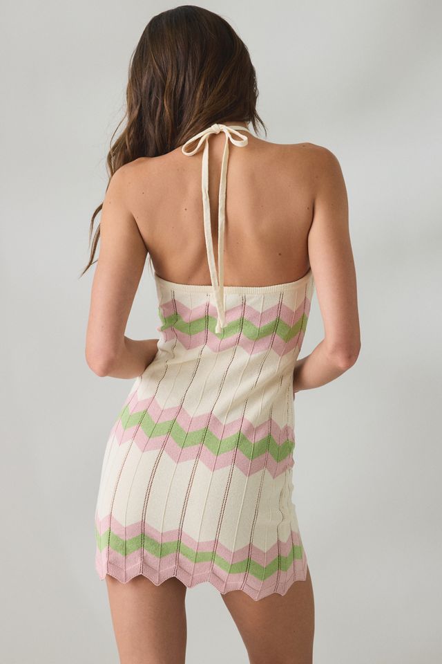 MINKPINK Lumi Striped Pointelle Knit Halter Mini Dress #1