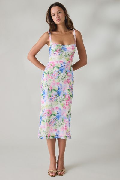MINKPINK Celina Watercolor Floral Mesh Midi Dress