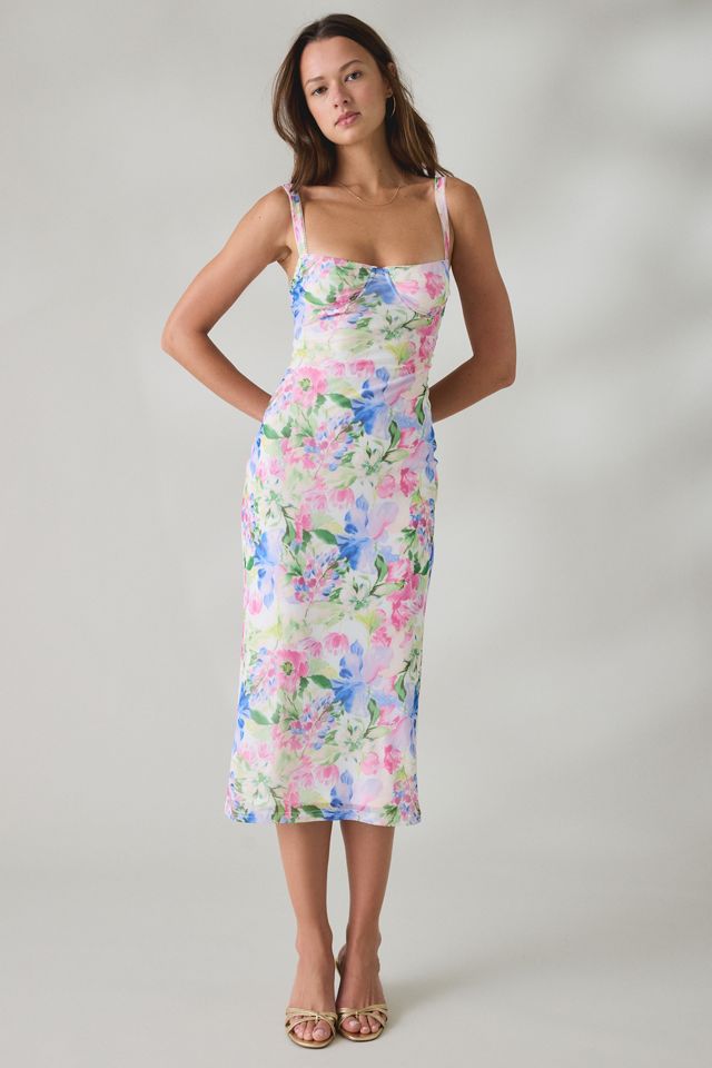 MINKPINK Celina Watercolor Floral Mesh Midi Dress | Urban Outfitters