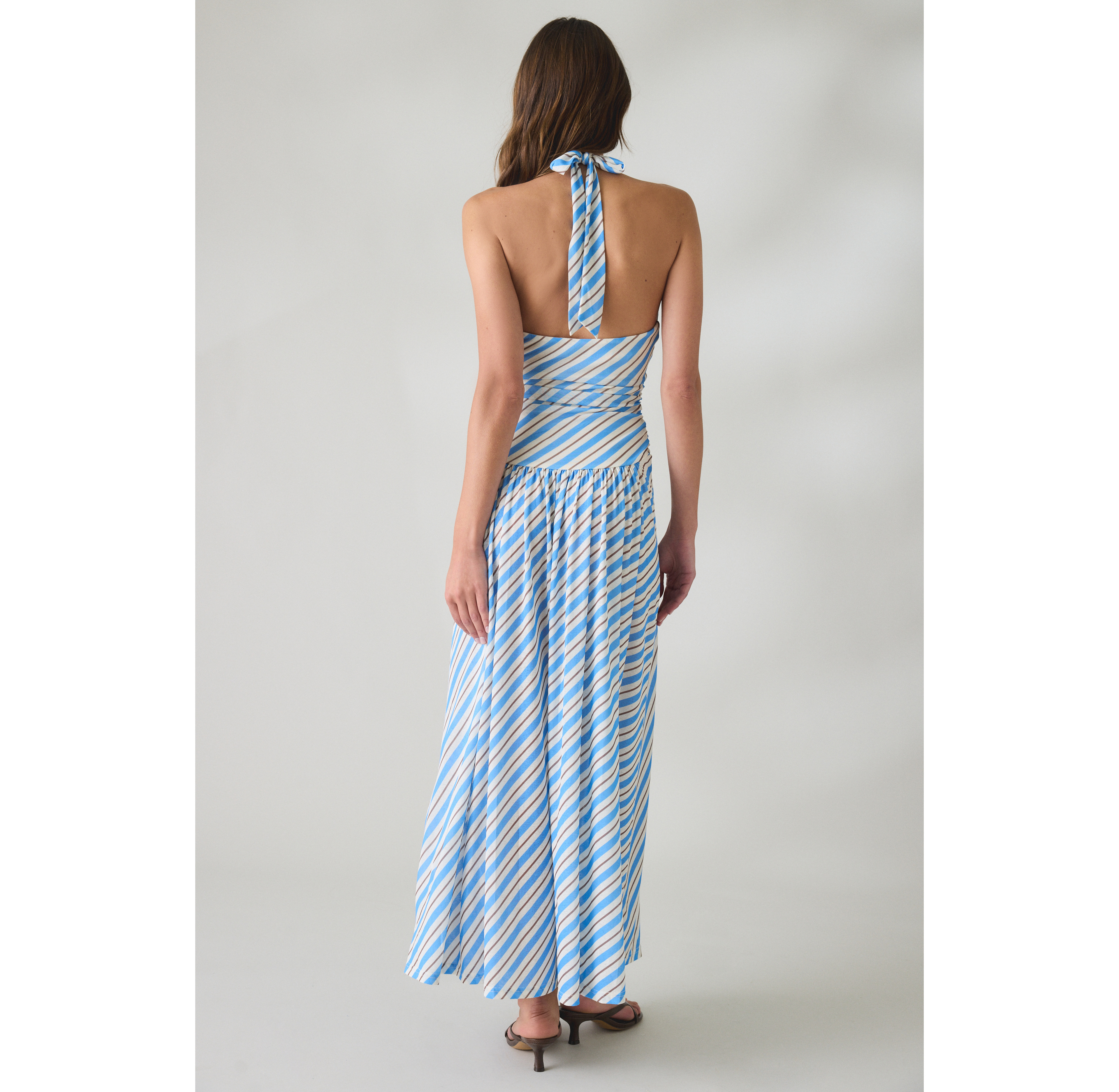 MINKPINK Sanica Striped Mesh Halter Neck Maxi Dress