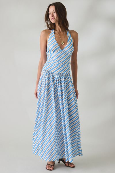 MINKPINK Sanica Striped Mesh Halter Neck Maxi Dress