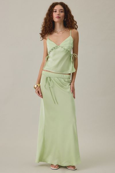 MINKPINK Chiara Bias Cut Satin Maxi Skirt