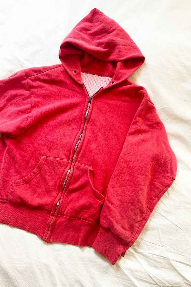 Vintage '70s Rare Hanes Waffle Thermal Lined Red Sunfaded Zip Hoodie Sweatshirt #2