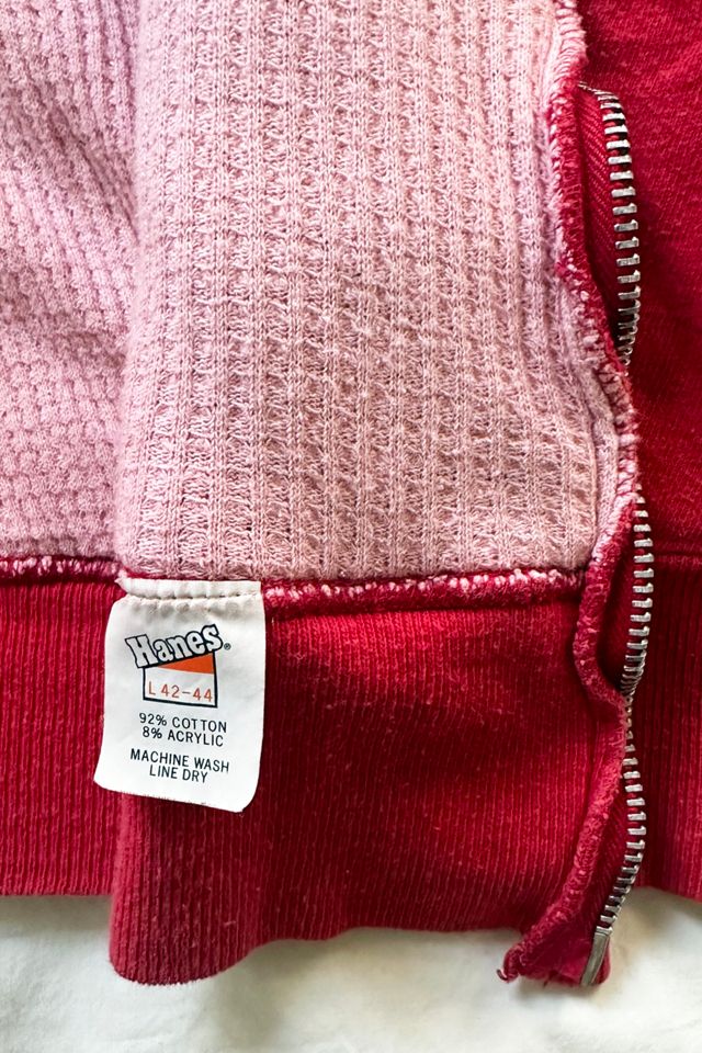Vintage '70s Rare Hanes Waffle Thermal Lined Red Sunfaded Zip Hoodie Sweatshirt #3
