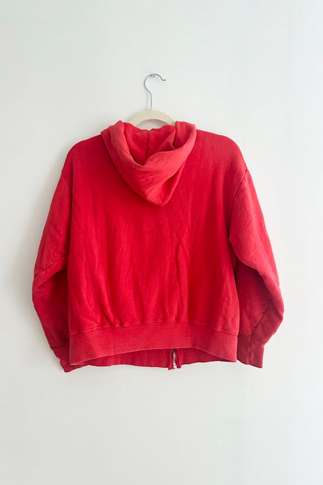 Vintage '70s Rare Hanes Waffle Thermal Lined Red Sunfaded Zip Hoodie Sweatshirt #4
