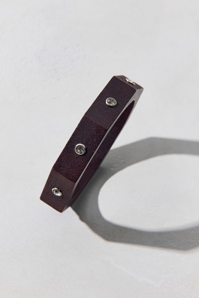 Studded Faceted Wooden Bangle Bracelet #1