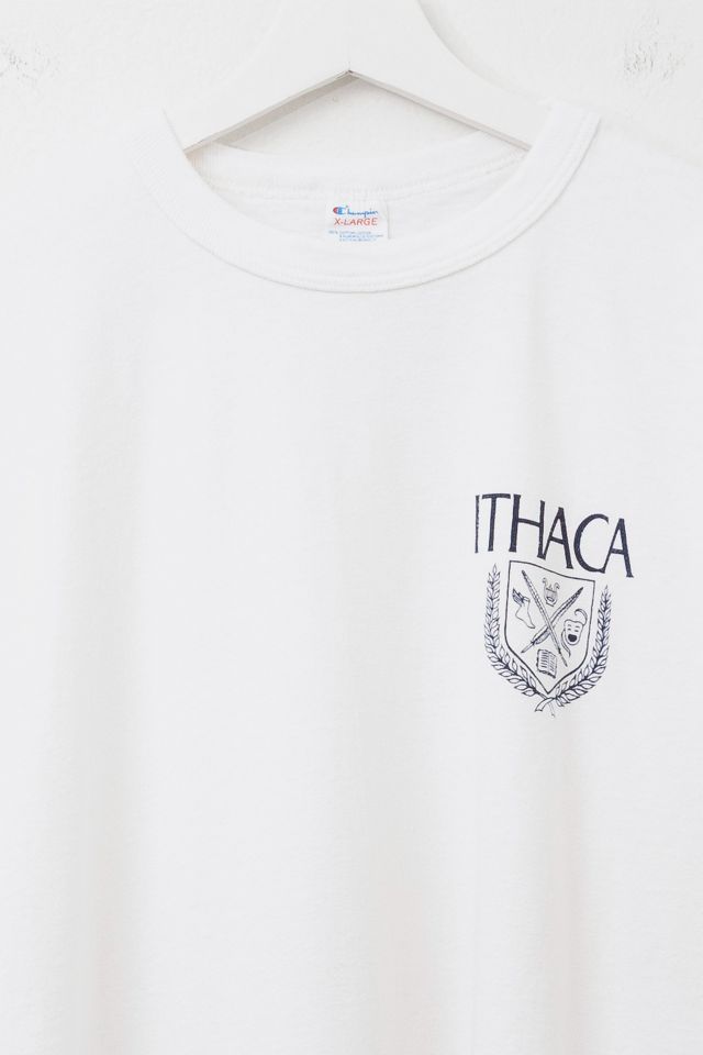 Vintage 1980s Champion Ithaca College White Graphic Cotton T-Shirt #1