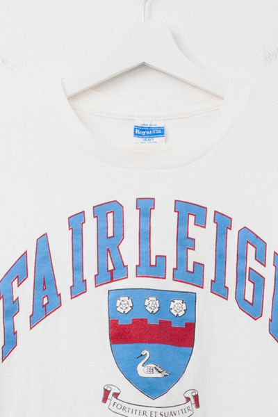 Vintage 1990s Distressed Fairleigh Dickinson University Spell Out Graphic T-Shirt