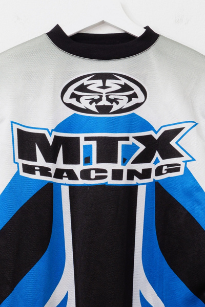 Vintage 1990s MTX Racing All Over Print Blue Silver Motocross Jersey