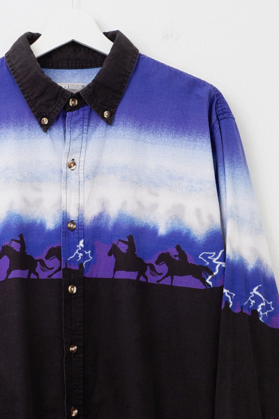 Vintage 1990s Cowboy Lightning Graphic Button Up Shirt