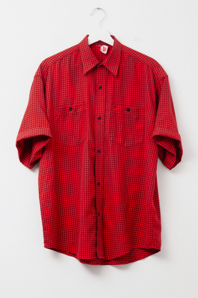 Vintage 1950s Red Cotton Checkered Short Sleeve Cotton Shirt