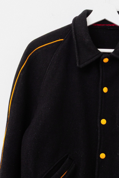 Vintage 1960s Distressed Black Yellow Wool Letterman Jacket