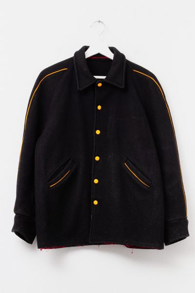 Vintage 1960s Distressed Black Yellow Wool Letterman Jacket