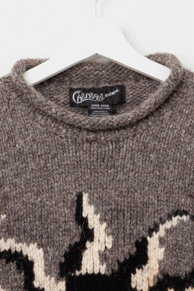 Vintage 1970s Distressed Wool Sun Graphic Caravan Sweater