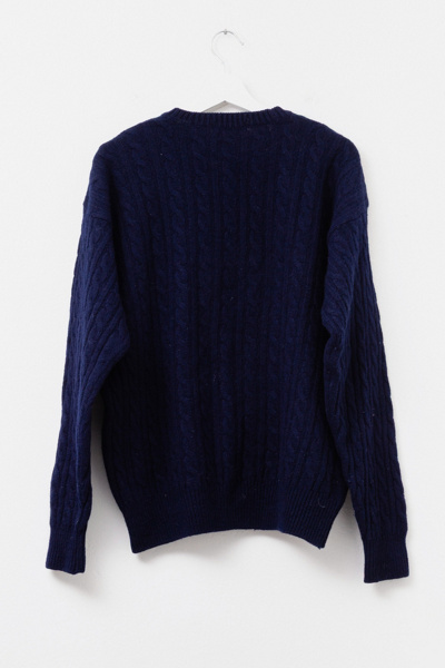 Vintage 1980s Burberry Navy Blue Cable Knit Wool Sweater