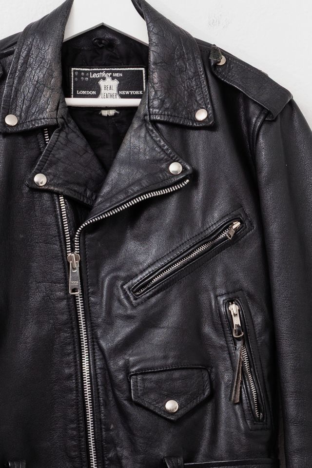 Vintage 1980s Distressed Black Leather Biker Jacket #1