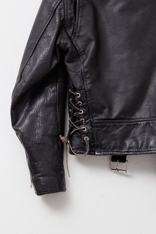 Vintage 1980s Distressed Black Leather Biker Jacket #3
