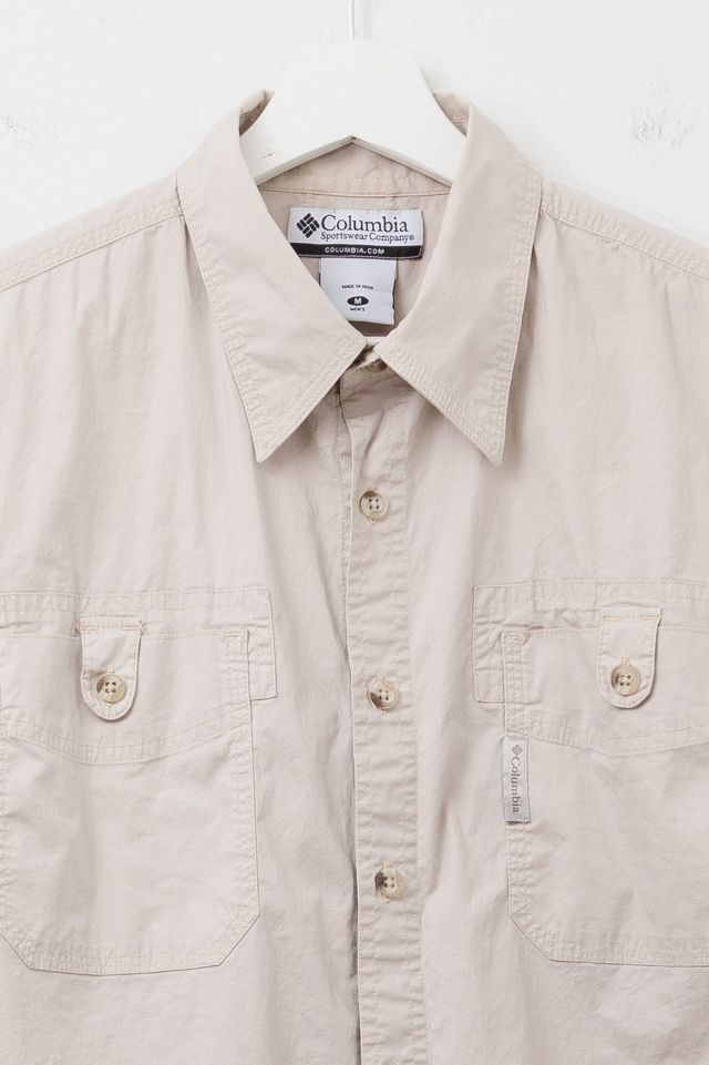 Vintage 1990s Columbia Light Brown Short Sleeve Button Up Adventure Shirt #1