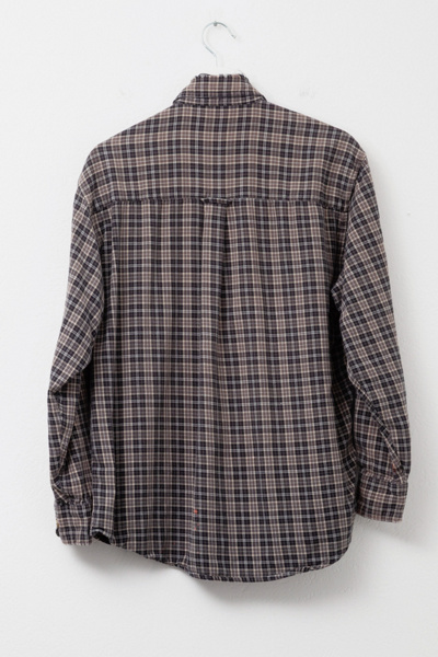 Vintage 1990s Distressed Brown Plaid Cotton Button Up Shirt