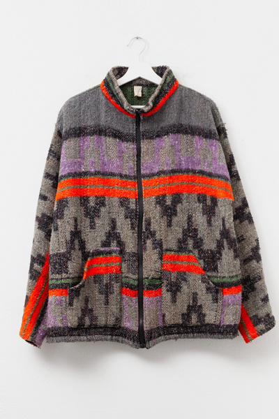 Vintage 1990s Distressed Orange Purple Sherpa Pattern Zipper Fleece