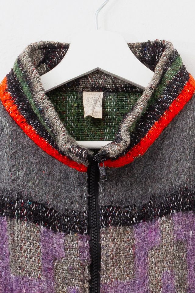 Vintage 1990s Distressed Orange Purple Sherpa Pattern Zipper Fleece #1