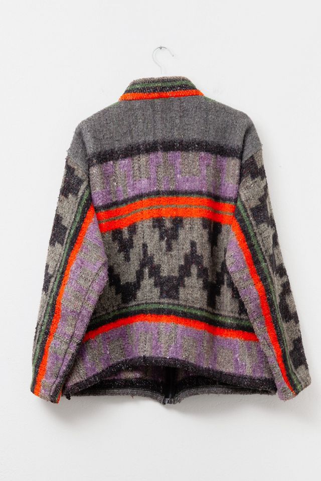 Vintage 1990s Distressed Orange Purple Sherpa Pattern Zipper Fleece #3