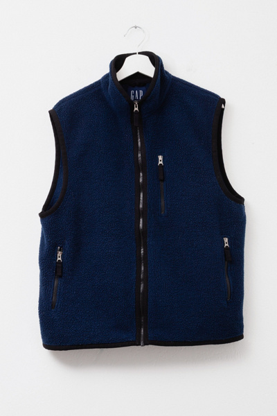 Vintage 1990s GAP Deep Pile Navy Blue Zipper Fleece Vest | Urban