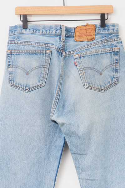 Vintage 1990s Levi’s® 501 XX Button Fly Distressed Faded Blue Denim Jeans