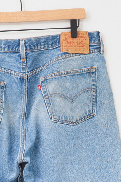 Vintage 1980s Levi’s® 501 XX Distressed Snoopy Patched Denim Blue Jeans
