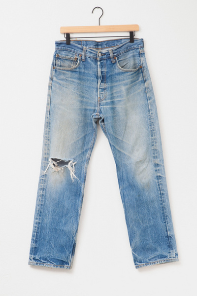 Vintage 1990s Levi’s® 501 Heavily Distressed Denim Blue Jeans