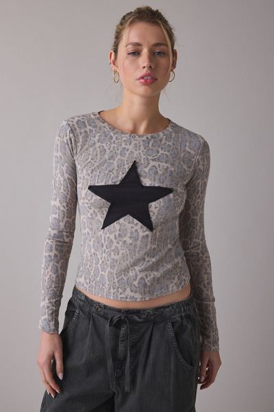 T-shirt Spill The Tee à manches longues imprimé léopard avec appliqué étoile BDG