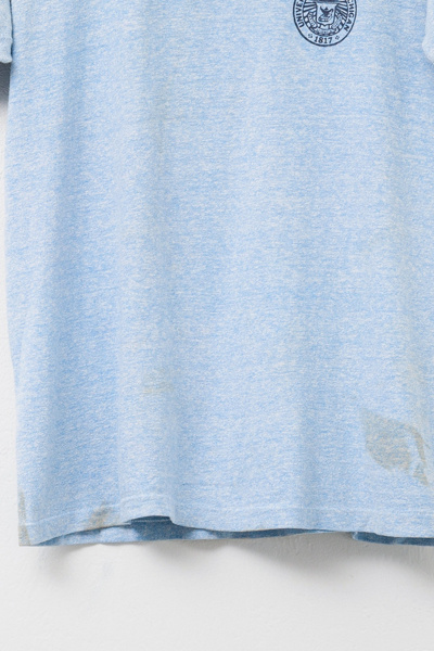 Vintage 1960s University of Michigan Distressed Blue Ringer T-Shirt Made in USA