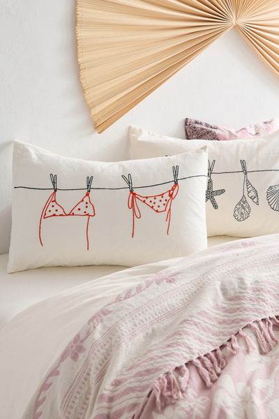 Bikini Clothesline Embroidered Sham Set