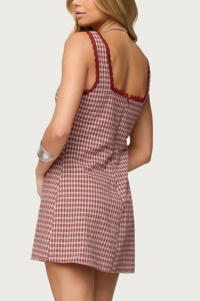 Edikted Clarren Lacey Gingham Mini Dress