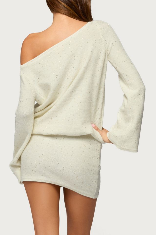 Edikted Women's Off Shoulder Sequin Knit Mini Dress - Cream
