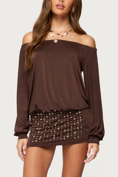 Edikted Studded Off Shoulder Backless Romper