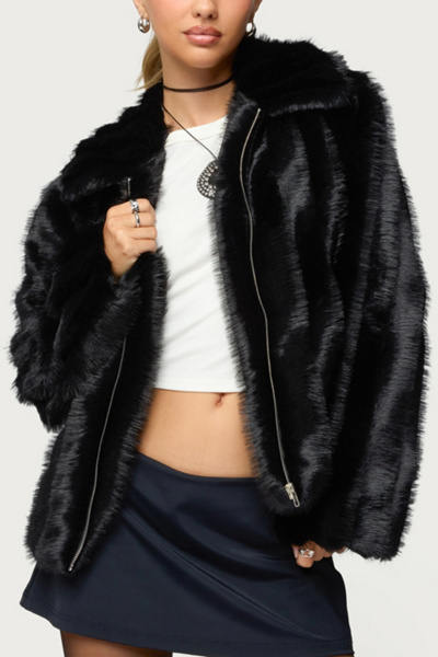 Edikted Tedi Faux Fur Jacket In Black, Women's At Urban Outfitters