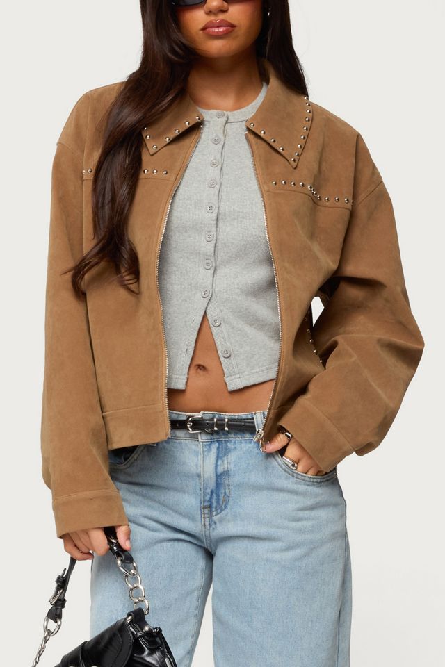 Edikted Memphis Studded Faux Suede Jacket #3