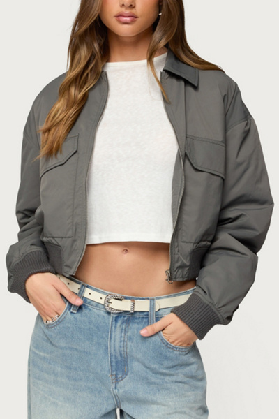 Edikted Dolan Ruched Oversized Bomber Jacket In Gray, Women's At Urban Outfitters