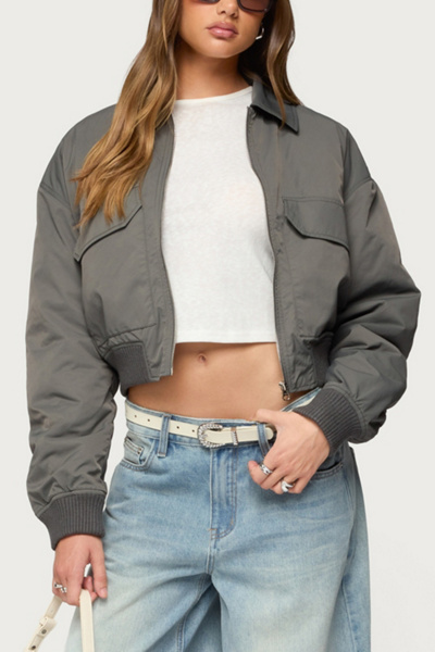Edikted Dolan Ruched Oversized Bomber Jacket
