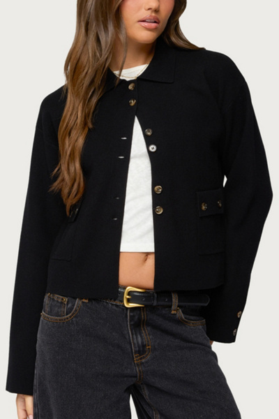 Edikted Lorne Knit Jacket In Black, Women's At Urban Outfitters