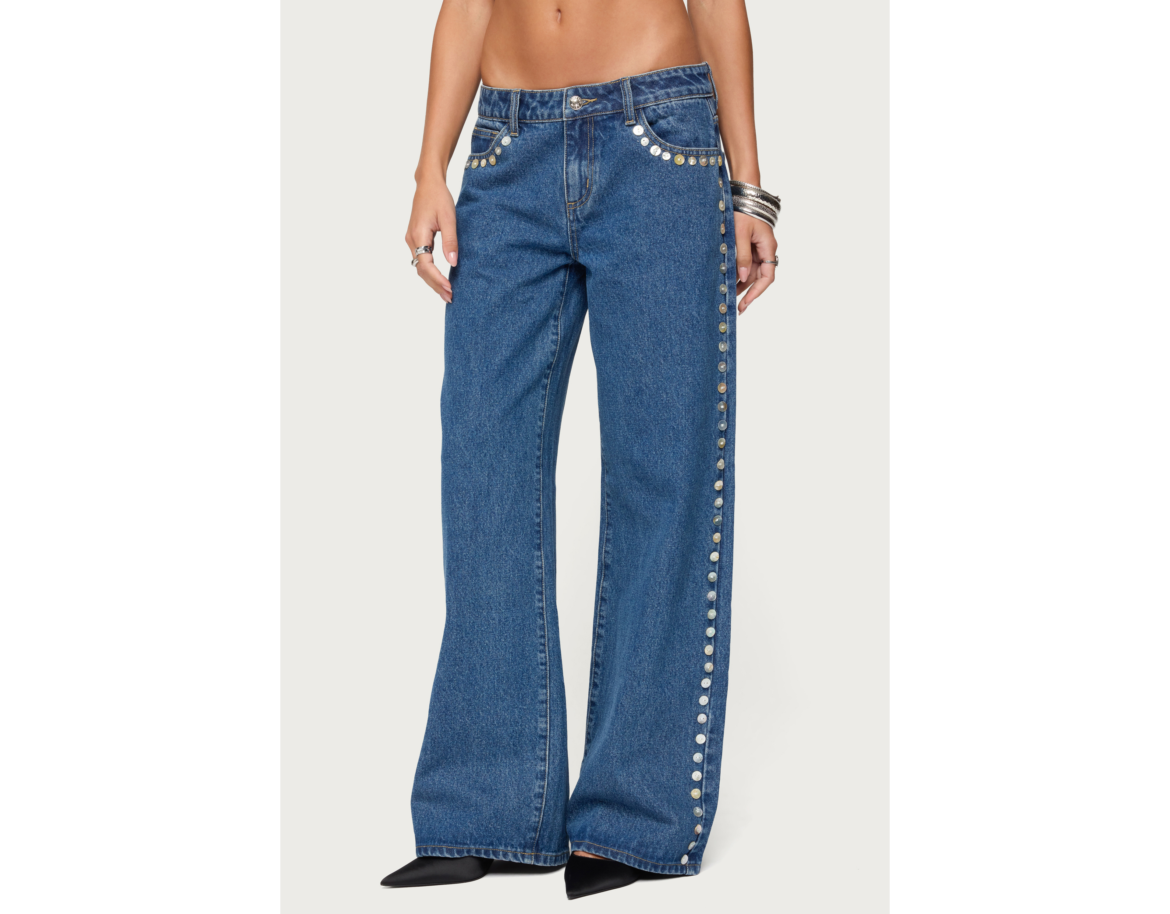 Edikted Iridescent Button Low Rise Baggy Jean