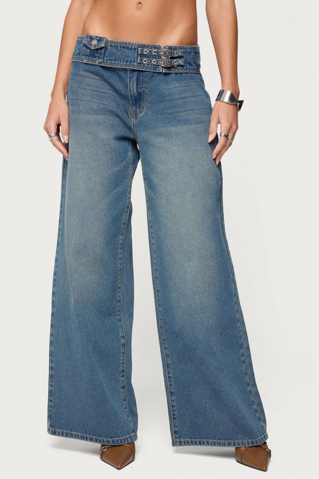 Edikted Double Buckle Low Rise Baggy Jeans #2